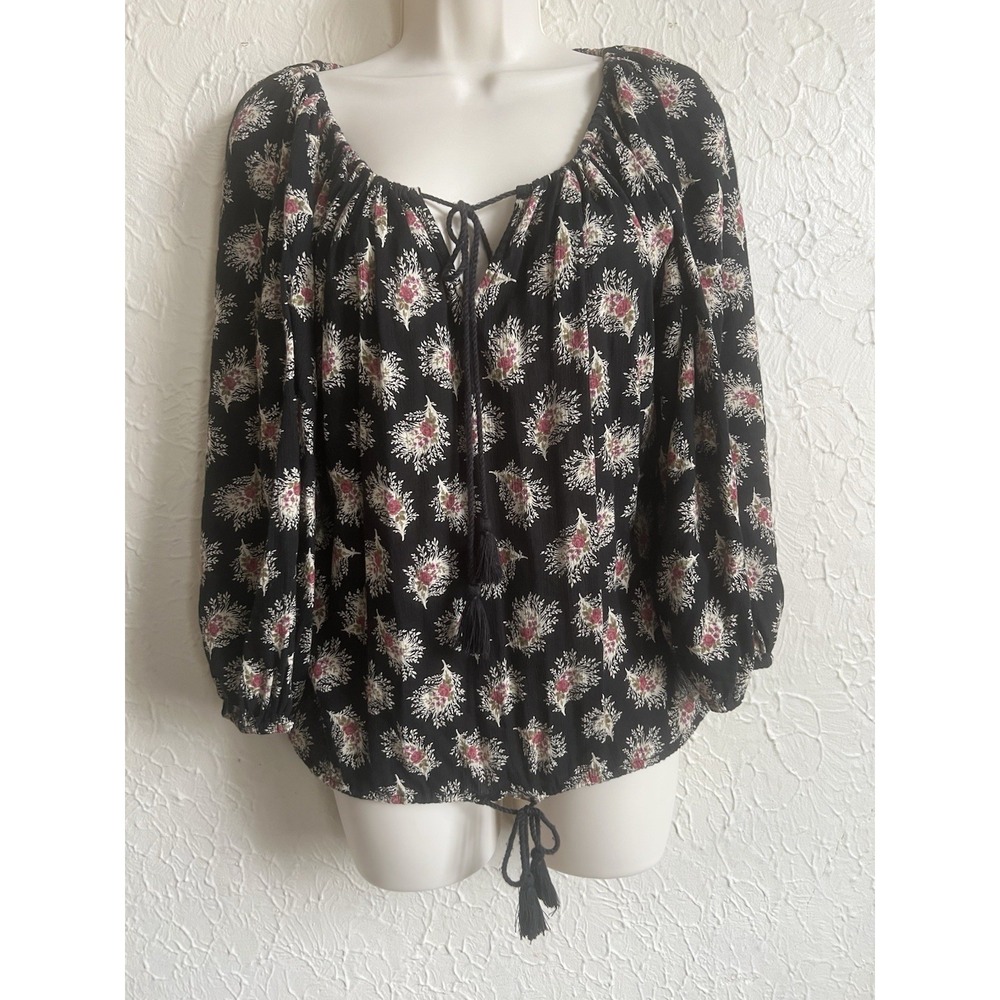 RALPH LAUREN Denim & Supply Boho Floral Peasant Top Tassle Tie Front sz S/ 9935